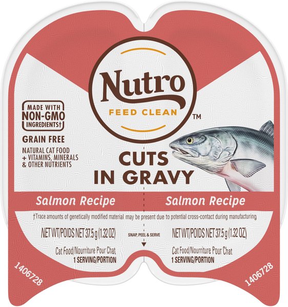 Nutro Perfect Portions Grain-Free Cuts in Gravy Salmon Recipe Cat Food Trays, 2.65-oz, case of 24 twin-packs slide 1 of 9