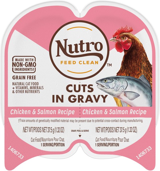 Nutro Perfect Portions Grain-Free Cuts in Gravy Chicken & Salmon Recipe Cat Food Trays, 2.65-oz, case of 24 twin-packs slide 1 of 8