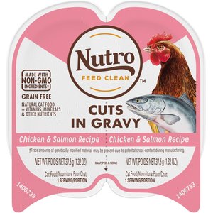 Nutro Perfect Portions Grain-Free Cuts in Gravy Chicken & Salmon Recipe Cat Food Trays, 2.65-oz, case of 24 twin-packs