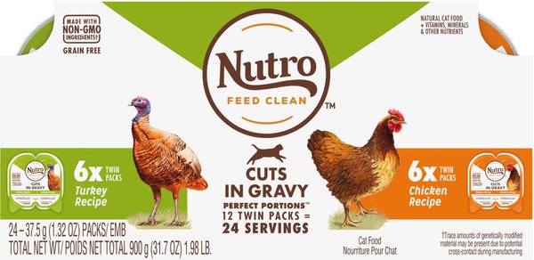 Nutro Perfect Portions Grain-Free Multi-Pack Real Turkey & Real Chicken Cuts in Gravy Recipe Cat Food Trays, 2.65-oz, case of 12 twin-packs slide 1 of 9