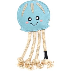 ZippyPaws EcoZippy Suede & Rope Buddies Jellyfish Dog Plush Toy, Blue