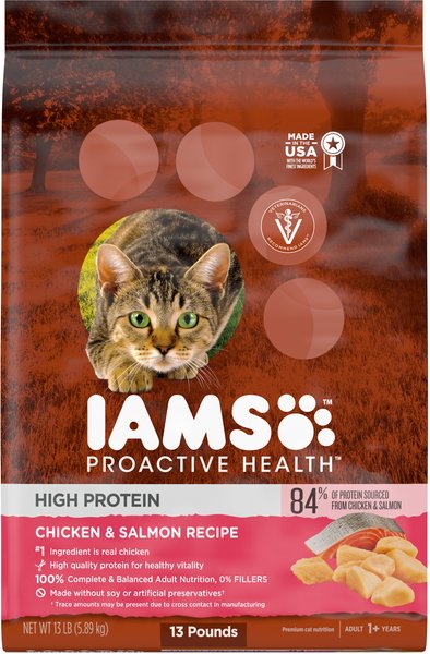 Iams ProActive Health High Protein Chicken & Salmon Recipe Dry Cat Food, 13-lb bag slide 1 of 10
