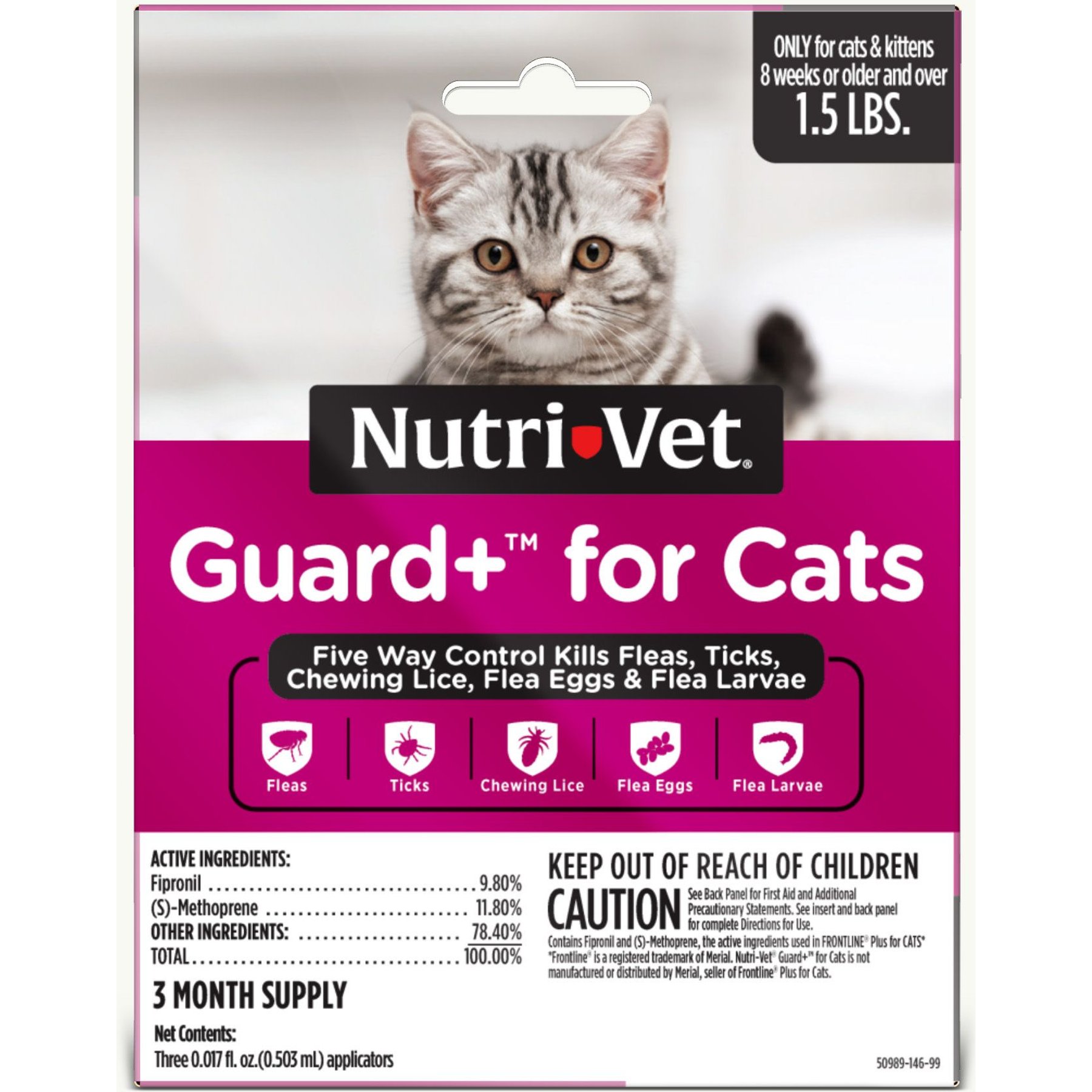 Nutri-Vet Guard Plus Flea & Tick Treatment for Cats, over 1.5 lbs, 3 doses