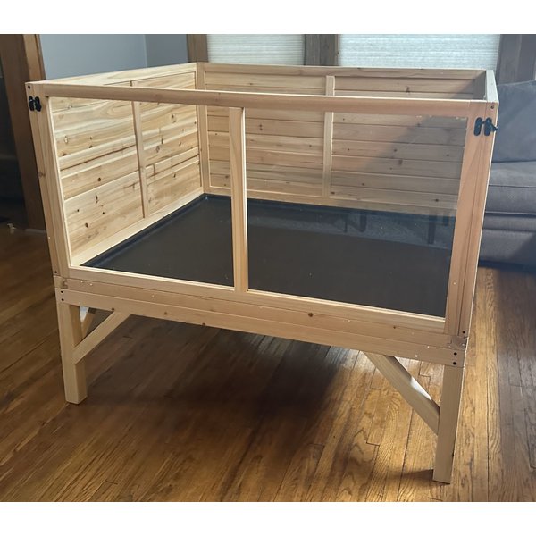 Zylina Raised House Small Pet Habitat, Natural Wood, 48 x 40 x 40in