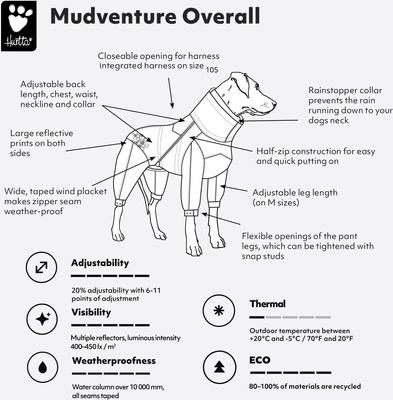 Show full view: Hurtta Mudventure Overall ECO Waterproof Dog Snowsuit Coat, Raven, 16-in slide 4 of 6