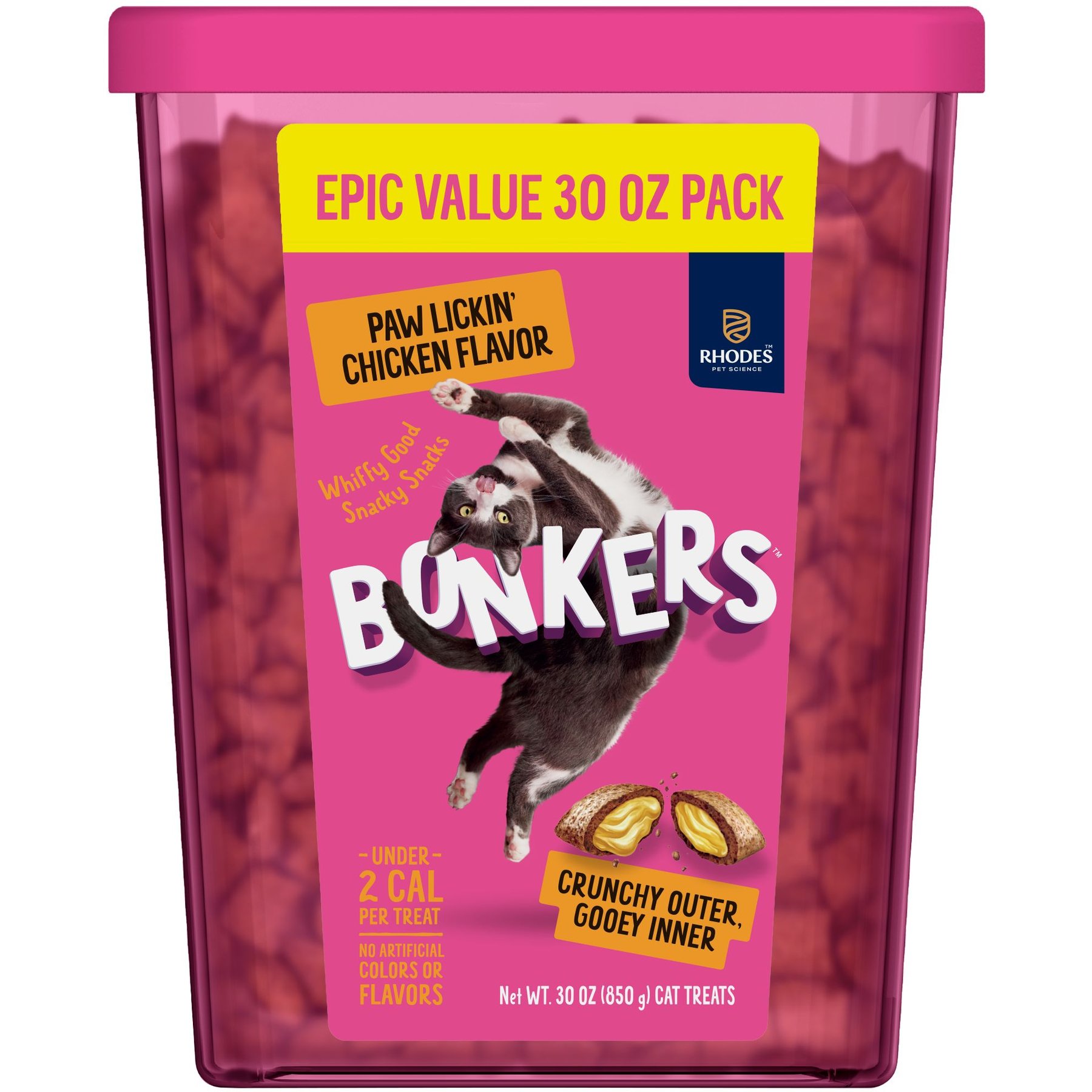 Bonkers Bites Paw Lickin Grain-Free Chicken Crunchy Cat Treats, 30-oz tub