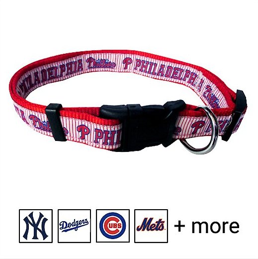 Pets First MLB Nylon Dog Collar, Philadelphia Phillies, Large: 14 to 24-in neck, 1-in wide slide 1 of 5