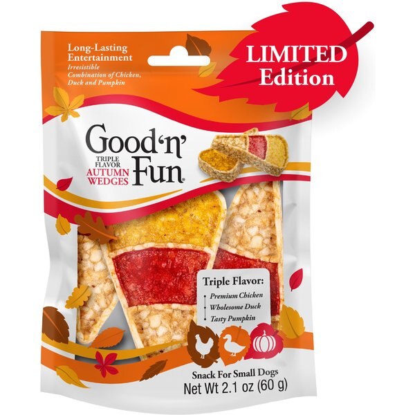 Good 'n' Fun Triple Flavor Autumn Wedges Beef Hide, Chicken, Duck & Pumpkin Candy Corn Shaped Rawhide Dog Chews, 3 count