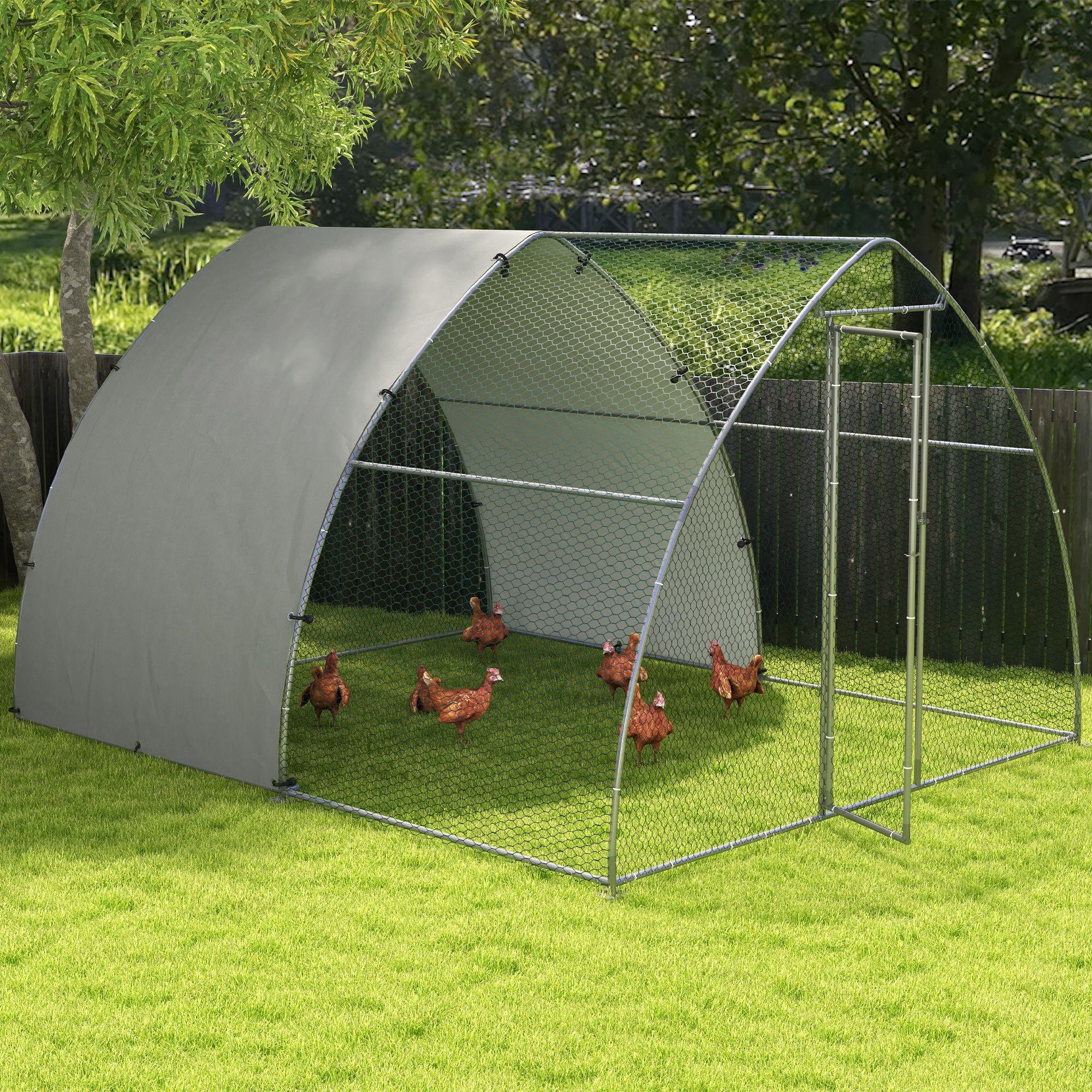 PAWHUT Walk in Poultry Cage Outdoor Metal with Waterproof & AntiUV