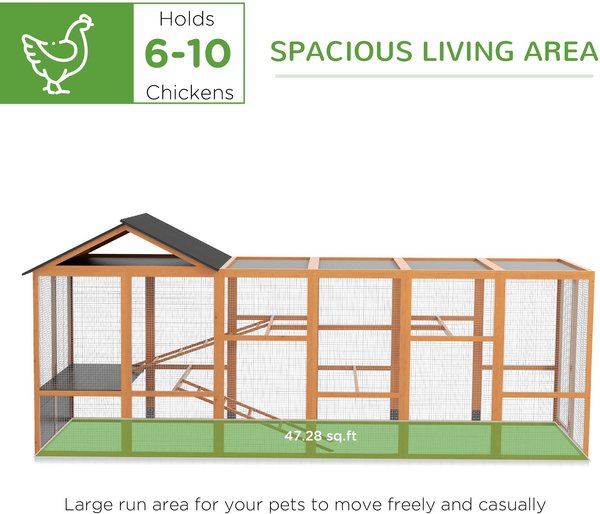 PawHut Add-On Run House Wooden with Storage & Preches for 6-10 Chickens Chicken Coop