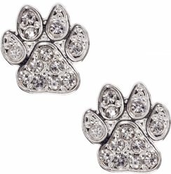 Pet Friends Pave Paw Stud Earrings, Silver slide 1 of 2