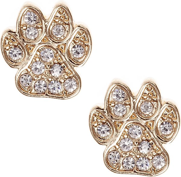Pet Friends Pave Paw Stud Earrings, Gold slide 1 of 2