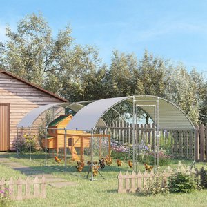 PawHut Outdoor & Yard Farm Use Waterproof & Anti-UV Cover, Dome Shaped Walk in Fence Cage Run House Metal 1-in Tube Diameter Chicken Coop, Large: 9.2 x 24.9 x 6.-ft