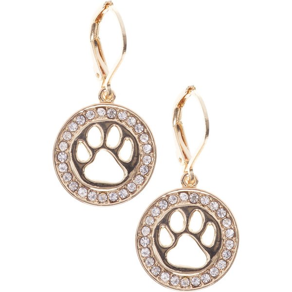 Crystal Cougar Paw Huggie Drop Earrings