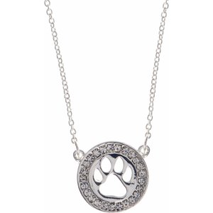 Pet Friends Pave Paw Cutout Pendant Necklace, Silver