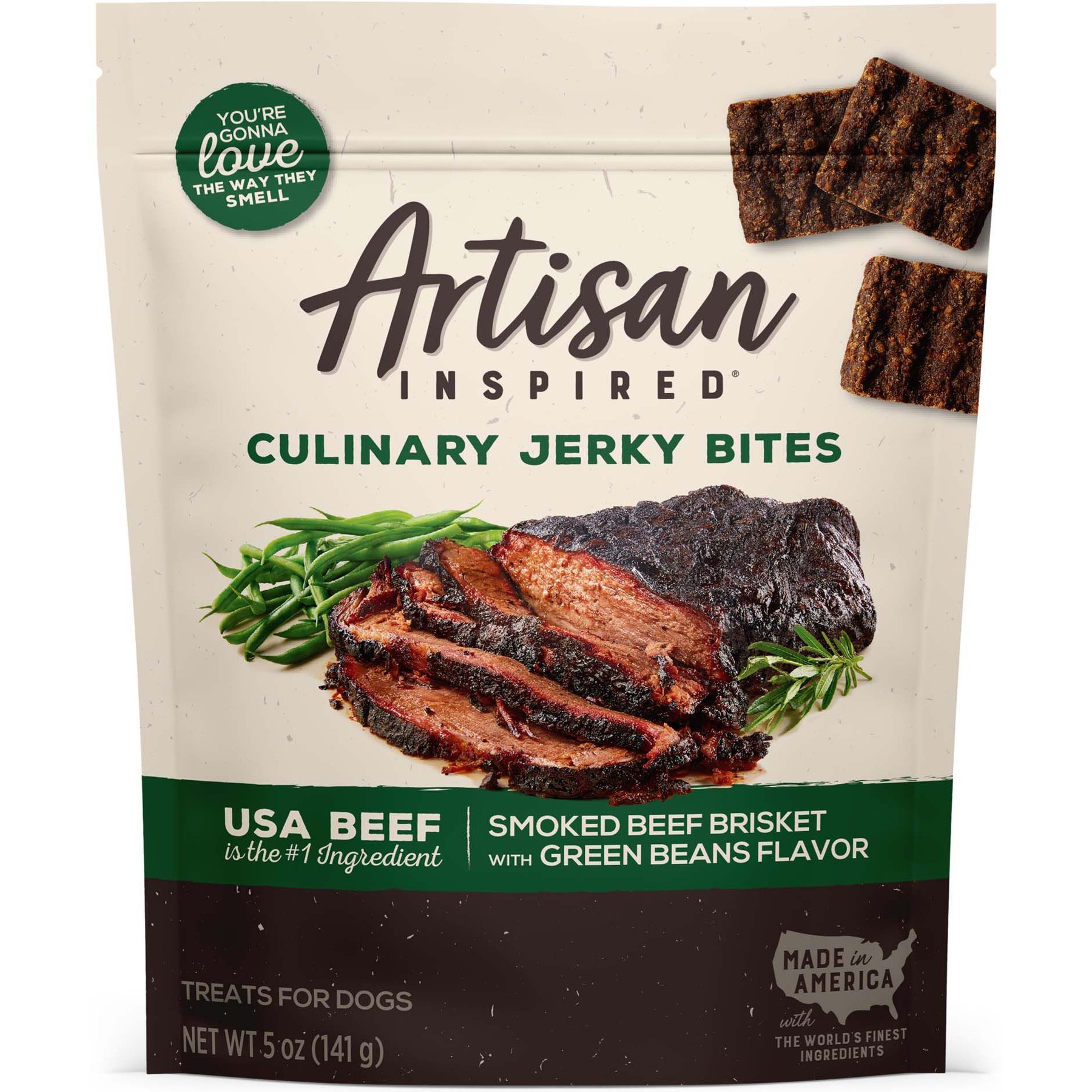 Artisan Inspired Smoked Beef Brisket & Green beans Jerky Dog Treats, 5-oz bag