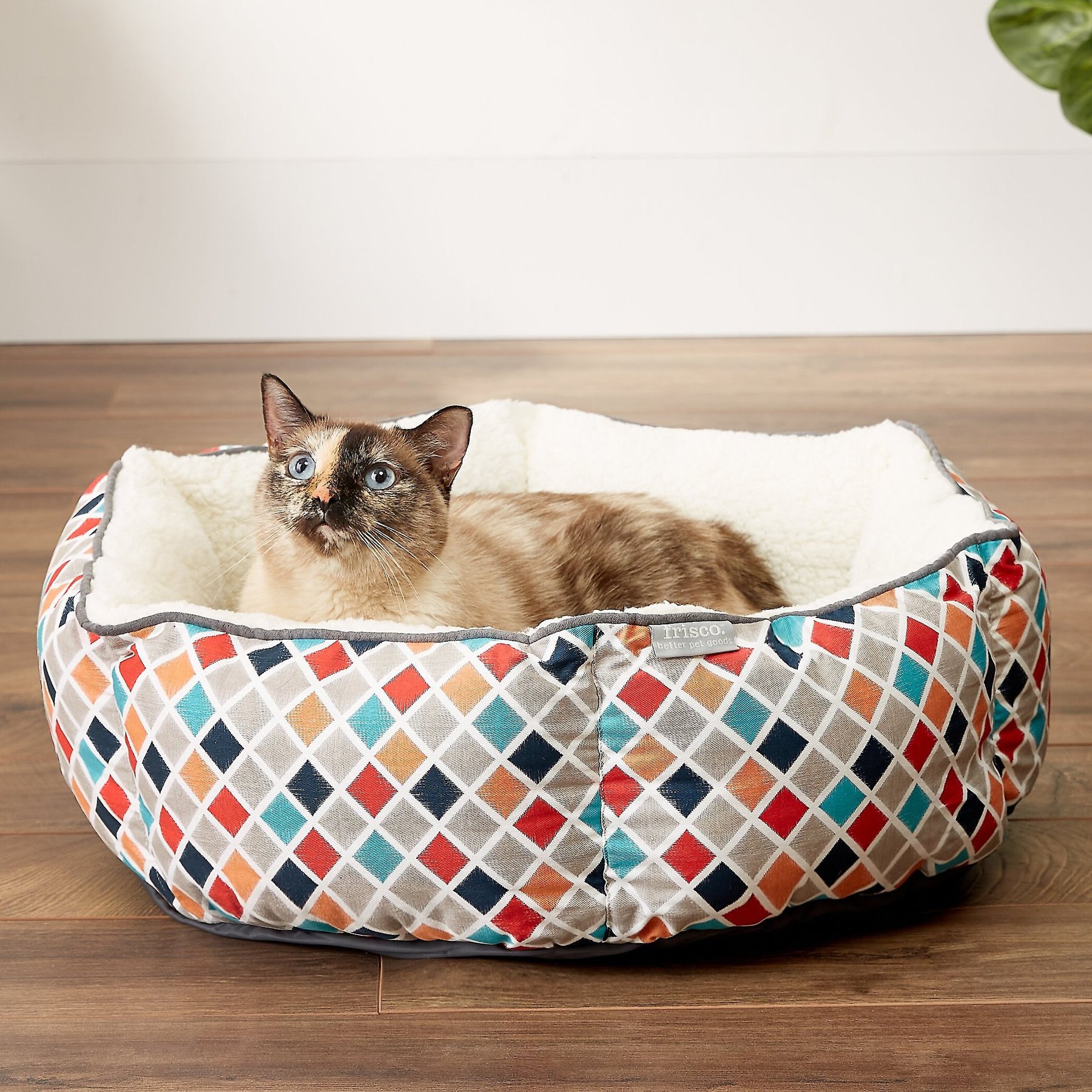 FRISCO Sherpa Bolster Cat Dog Bed Light Gray Basket Weave Print Small Chewy