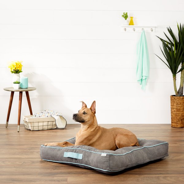 Frisco Tufted Square Orthopedic Pillow Cat & Dog Bed w/Removable Cover, Gray, Large slide 1 of 7
