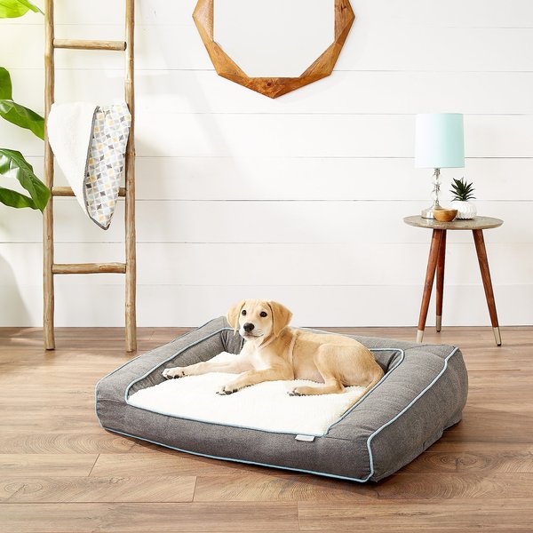 Frisco Plush Orthopedic Bolster Dog Bed w/Removable Cover, Gray, Large slide 1 of 7