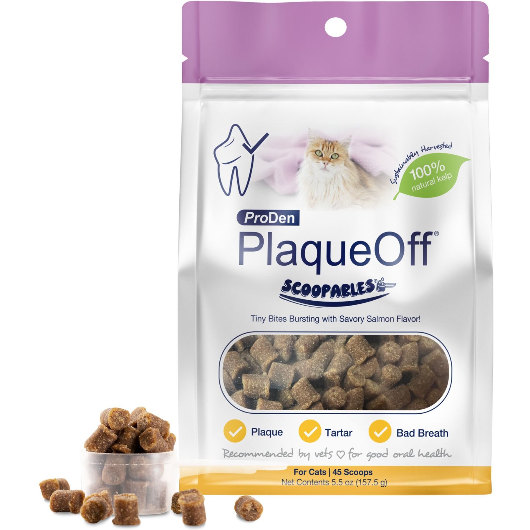 ProDen PlaqueOff Scoopables 45 Scoops Seafood Fish & Salmon Dry Cat Food Topper, 5.5-oz bag
