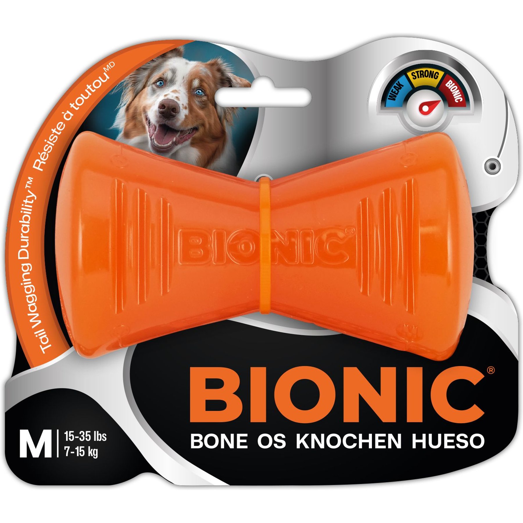 Bionic Bone Tough Treating Dog Chew Toy, Orange, Medium: 5-in