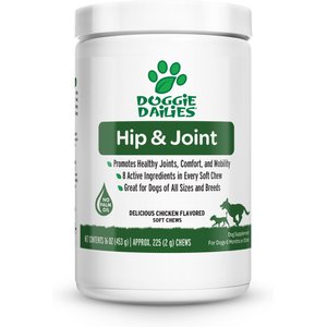 Doggie Dailies Glucosamine for Dogs Chicken Advanced Hip and Joint Supplement for Dogs with Glucosamine, Chondroitin, MSM, Hyaluronic Acid and CoQ10, Premium Dog Glucosamine, 225 count