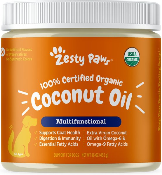 Zesty Paws Coconut Oil Coconut Flavored Liquid Skin & Coat Supplement for Dogs, 16-oz jar slide 1 of 9