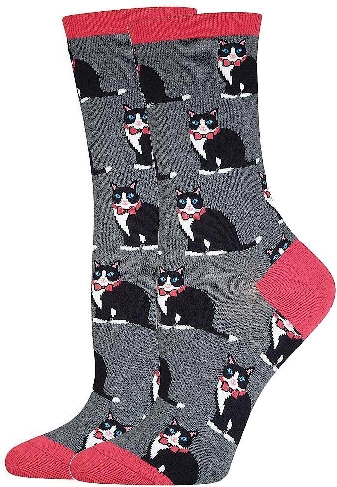 SOCKSMITH Women's Tuxedo Cats Crew Socks, Heather Grey