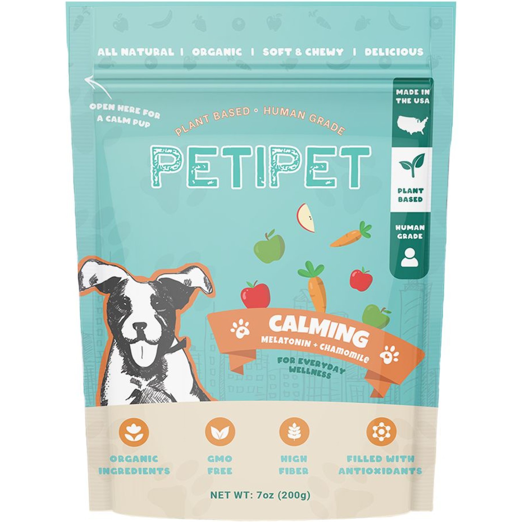 PETIPET Calming Bites with Melatonin + Chamomile Apple & Carrot Flavored Soft Chew Calming Supplement for Dogs, 7-oz bag