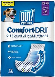 OUT! Disposable Male Dog Wraps, Extra Small/Small: 13 to 18-in waist, 12 count
