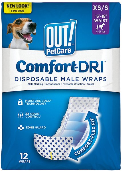 OUT! Disposable Male Dog Wraps, Extra Small/Small: 13 to 18-in waist, 12 count slide 1 of 8