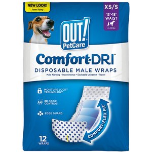 OUT! Disposable Male Dog Wraps, Extra Small/Small: 13 to 18-in waist, 12 count