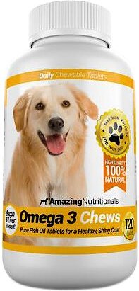 Amazing Nutritionals Omega 3 Chews Pure Fish Oil Daily Dog Supplement, 120 count slide 1 of 8