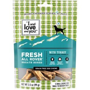 I and Love and You Fresh All Rover Breath Bones Grain-Free Small Dental Dog Treats, 5 count