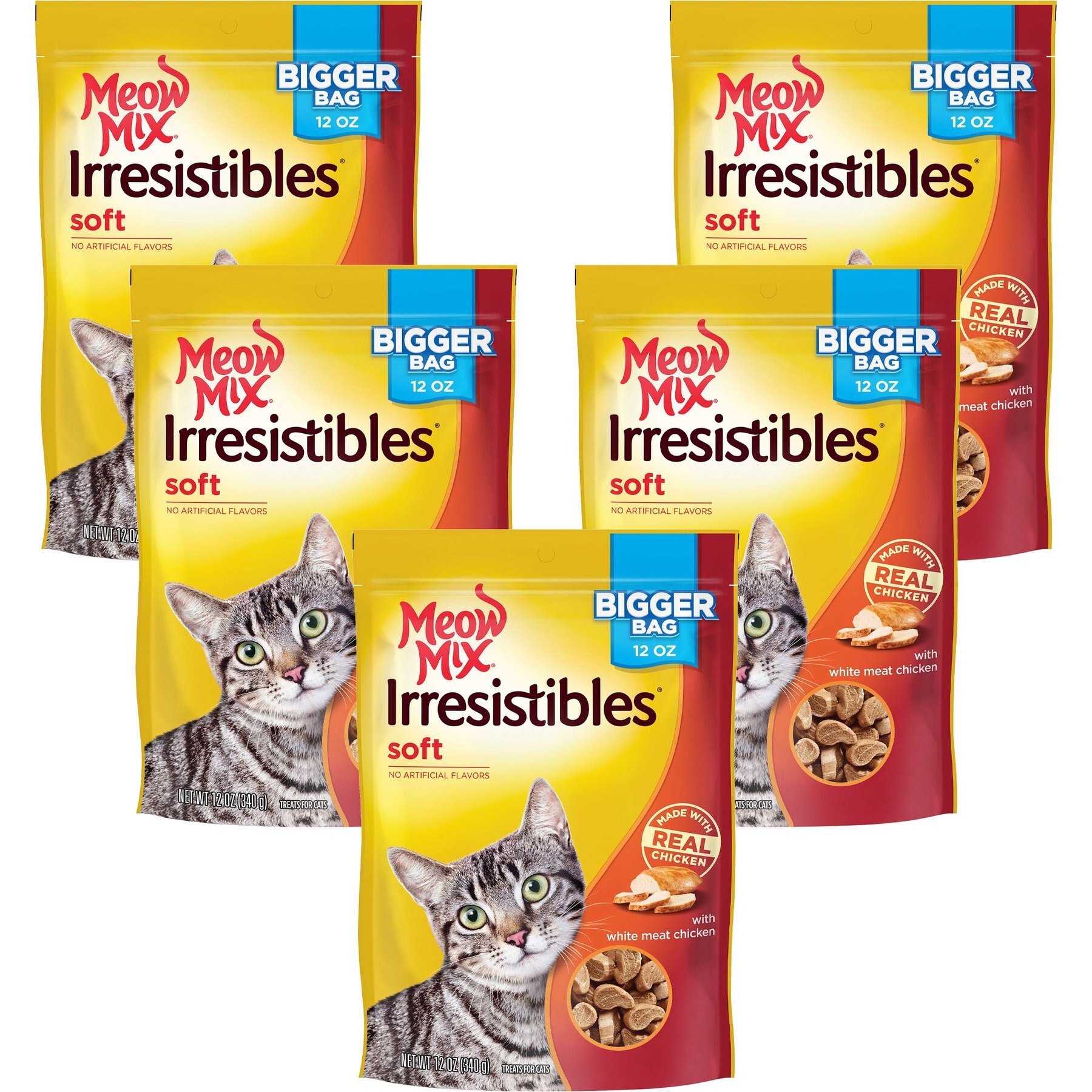 MEOW MIX Irresistibles White Meat Chicken Soft Chewy Cat Treats 12 oz bag bundle of 5 Chewy