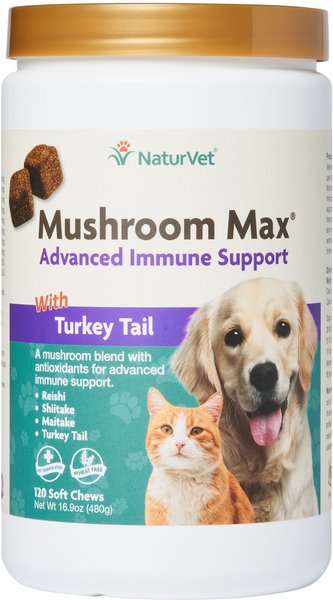 NaturVet Mushroom Max with Turkey Tail Soft Chews Immune Supplement for Cats & Dogs, 120 count slide 1 of 1