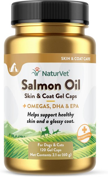 NaturVet Salmon Oil Plus Omegas Softgels Skin Coat Supplement for Cats Dogs