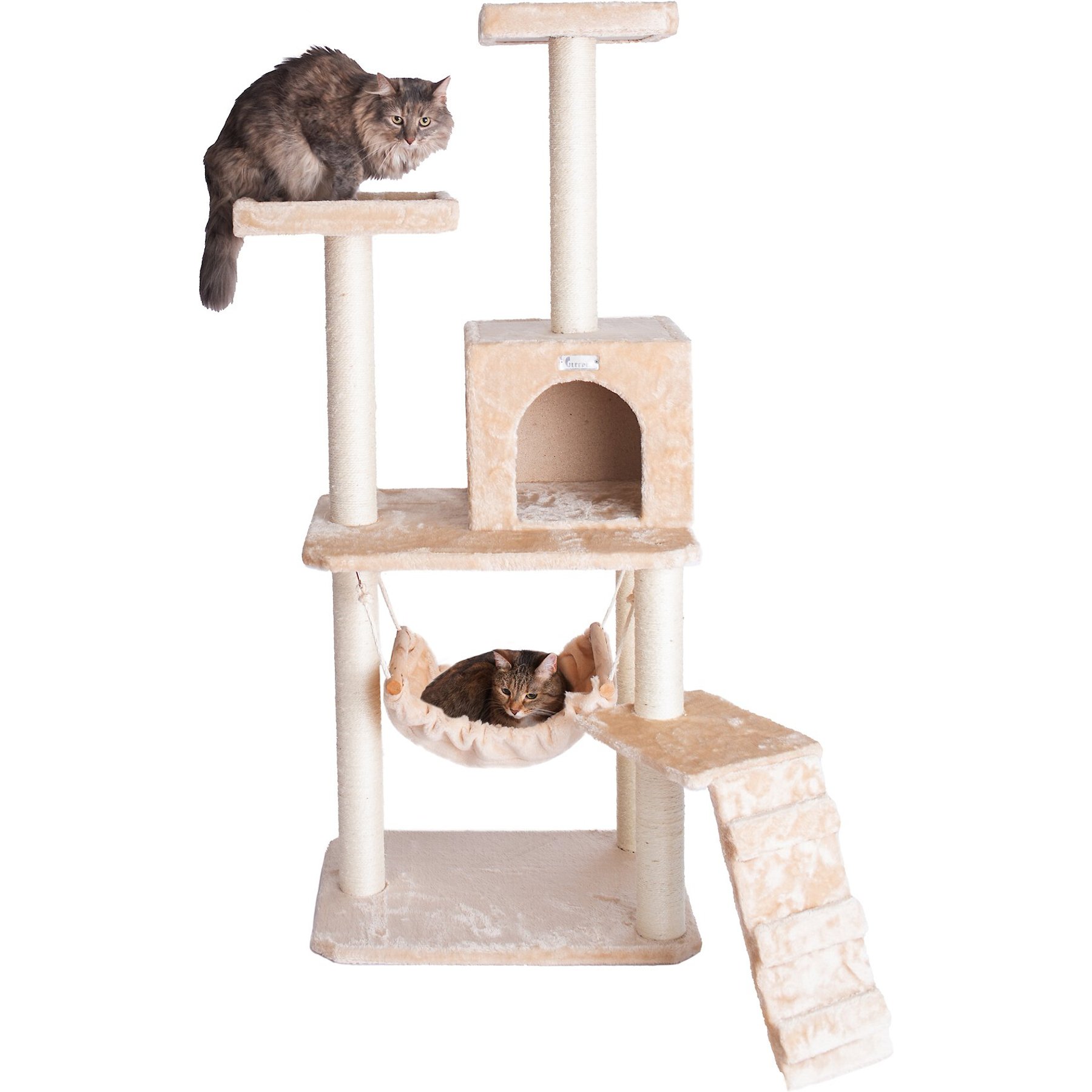 GleePet Faux Fur Covered, Real Wood Cat Tree & Condo, Beige, 57-in