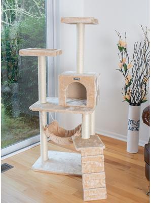 Show full view: GleePet Faux Fur Covered, Real Wood Cat Tree & Condo, Beige, 57-in slide 4 of 13