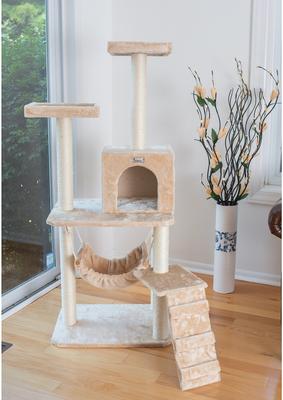 Show full view: GleePet Faux Fur Covered, Real Wood Cat Tree & Condo, Beige, 57-in slide 5 of 13