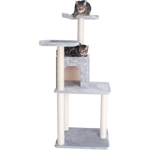 GleePet Faux Fur Covered, Real Wood Cat Tree & Condo, Silver Gray, 57-in