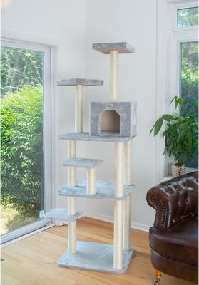 Show full view: GleePet 74-in Faux Fur Cat Tree & Condo, Silver Gray slide 2 of 12