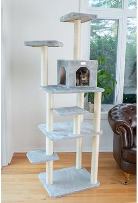 Show full view: GleePet 74-in Faux Fur Cat Tree & Condo, Silver Gray slide 4 of 12