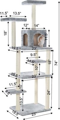 Show full view: GleePet 74-in Faux Fur Cat Tree & Condo, Silver Gray slide 9 of 12