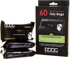 DOOG Pick Up Dog Poop Bags with Handles, Strawberry Scented, 60 count, Black slide 1 of 4