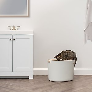 IRIS USA Round Top Entry Cat Litter Box & Scoop, White, Large