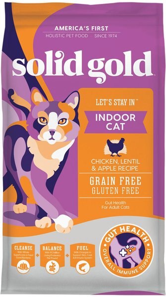 Solid Gold Let's Stay In Chicken, Lentil & Apple Recipe Adult Grain-Free Indoor Dry Cat Food, 3-lb bag slide 1 of 8