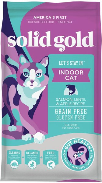 Solid Gold Let's Stay In Salmon, Lentil & Apple Recipe Adult Grain-Free Indoor Dry Cat Food, 3-lb bag slide 1 of 8