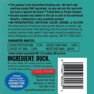 Show full view: Against the Grain Nothing Else! Duck Recipe Limited Ingredient Diet Wet Dog Food, 11-oz can, case of 12 slide 3 of 8