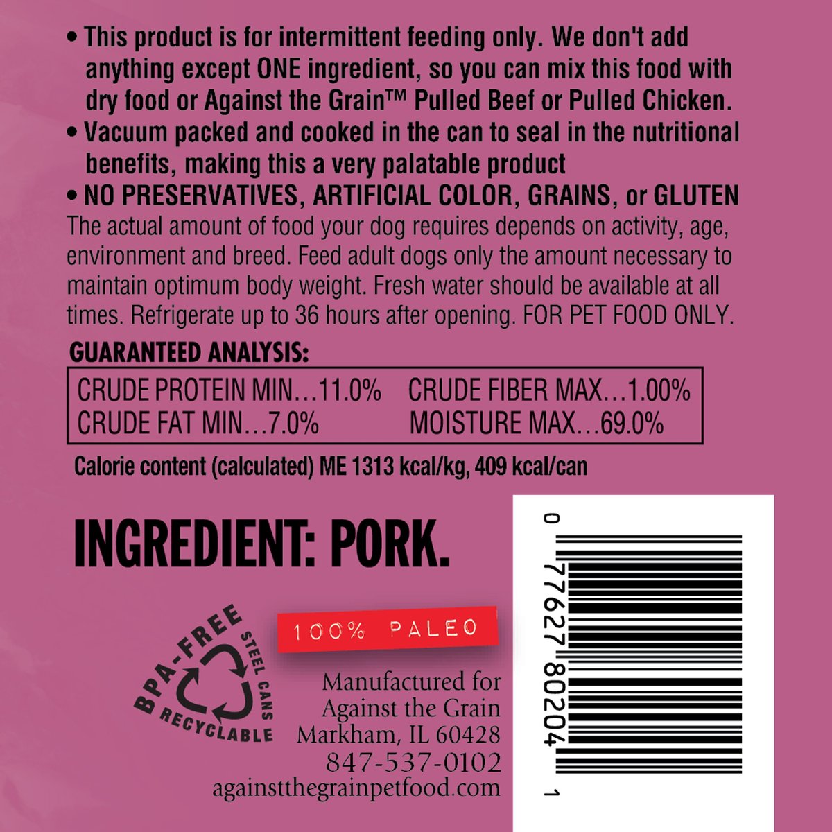 Against the Grain Nothing Else! Duck Recipe Limited Ingredient Diet Wet Dog Food